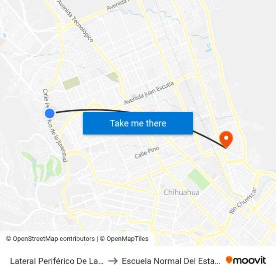 Lateral Periférico De La Juventud, 8317 to Escuela Normal Del Estado De Chihuahua map