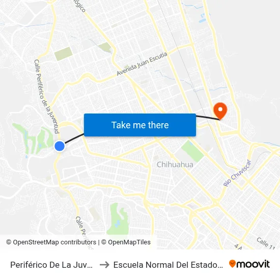 Periférico De La Juventud, 5700 to Escuela Normal Del Estado De Chihuahua map