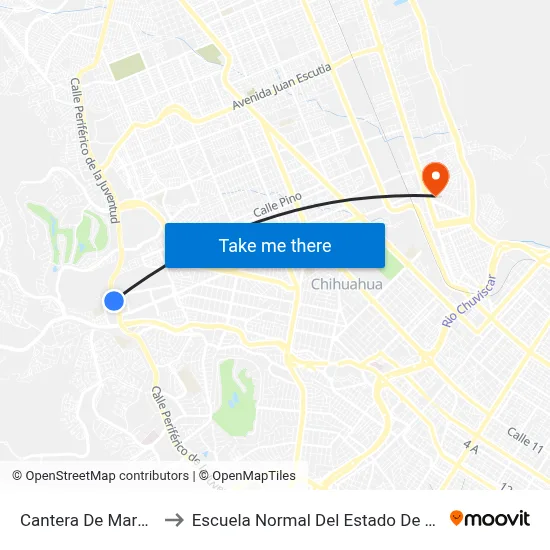 Cantera De Mares, 185 to Escuela Normal Del Estado De Chihuahua map