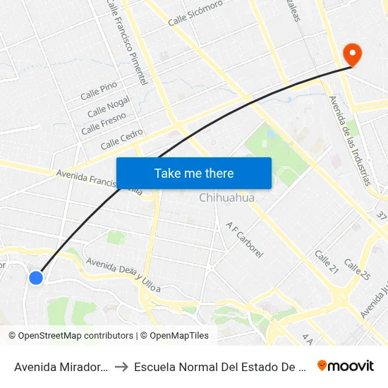 Avenida Mirador, 6101 to Escuela Normal Del Estado De Chihuahua map