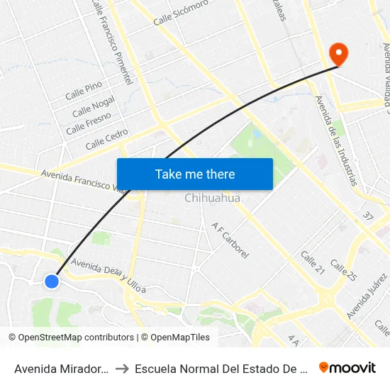 Avenida Mirador, 4755 to Escuela Normal Del Estado De Chihuahua map