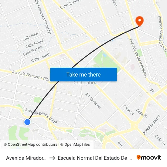 Avenida Mirador, 4711 to Escuela Normal Del Estado De Chihuahua map