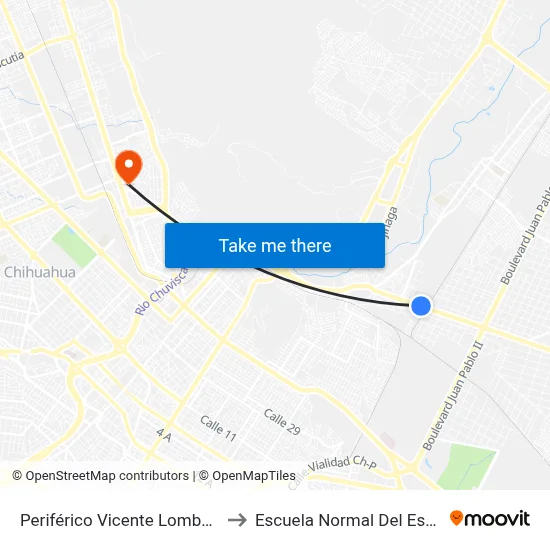 Periférico Vicente Lombardo Toledano, 6612 to Escuela Normal Del Estado De Chihuahua map