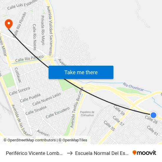 Periférico Vicente Lombardo Toledano, 1008 to Escuela Normal Del Estado De Chihuahua map