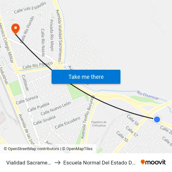 Vialidad Sacramento, 801 to Escuela Normal Del Estado De Chihuahua map