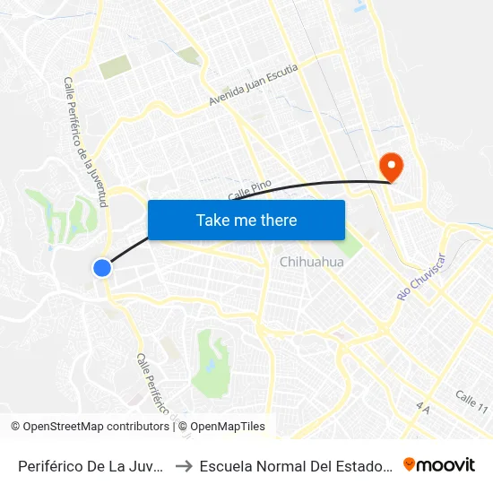Periférico De La Juventud, 4300 to Escuela Normal Del Estado De Chihuahua map