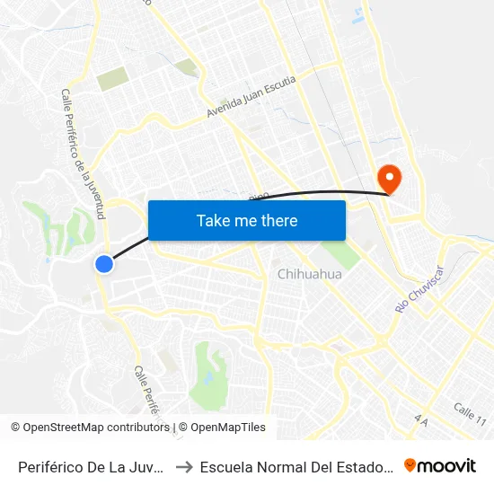 Periférico De La Juventud, 5110 to Escuela Normal Del Estado De Chihuahua map