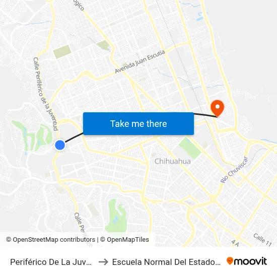 Periférico De La Juventud, 5945 to Escuela Normal Del Estado De Chihuahua map
