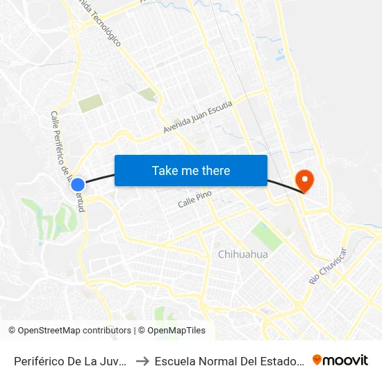 Periférico De La Juventud, 6700 to Escuela Normal Del Estado De Chihuahua map