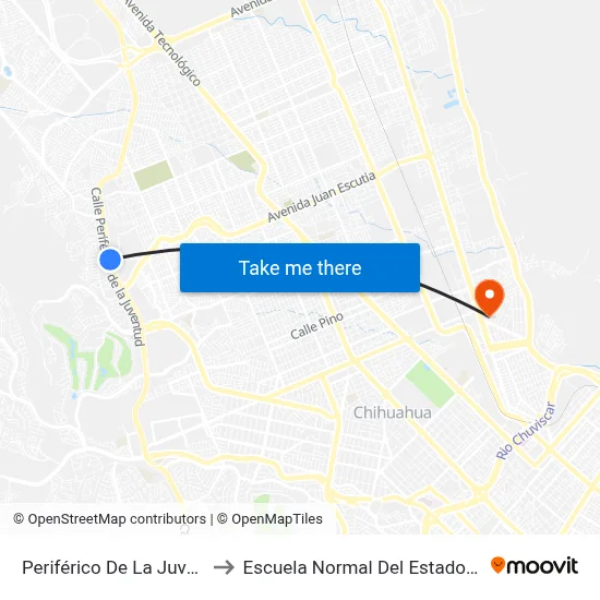 Periférico De La Juventud, 8109 to Escuela Normal Del Estado De Chihuahua map