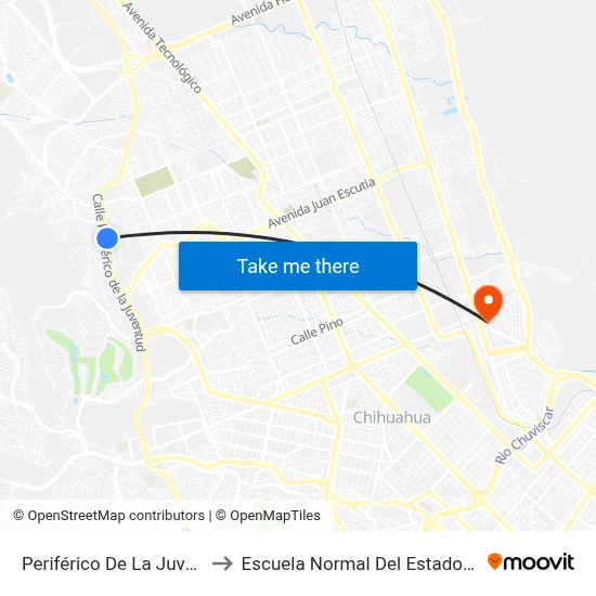 Periférico De La Juventud, 8343 to Escuela Normal Del Estado De Chihuahua map
