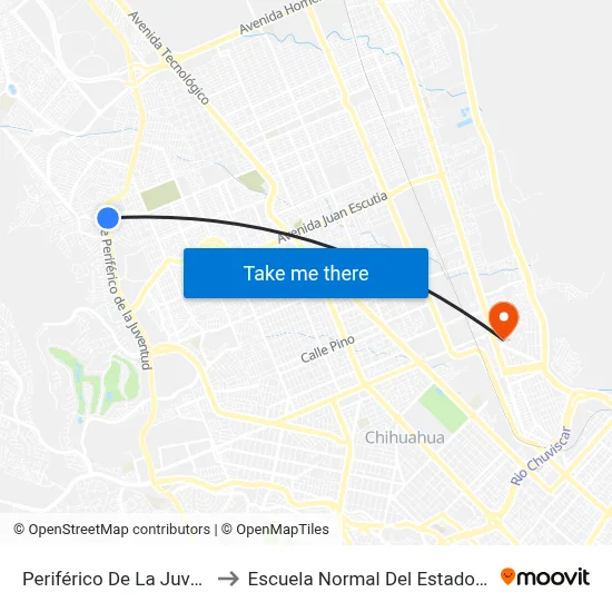 Periférico De La Juventud, 8933 to Escuela Normal Del Estado De Chihuahua map