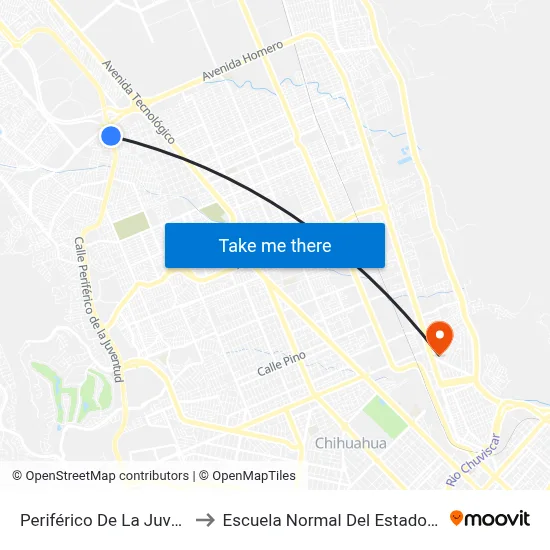Periférico De La Juventud, 9898 to Escuela Normal Del Estado De Chihuahua map