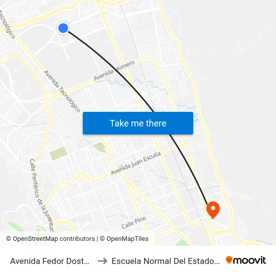 Avenida Fedor Dostoyevzki, 103 to Escuela Normal Del Estado De Chihuahua map
