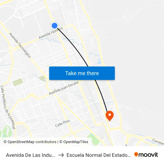 Avenida De Las Industrias, 1103 to Escuela Normal Del Estado De Chihuahua map