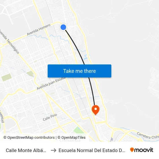 Calle Monte Albán, 12313 to Escuela Normal Del Estado De Chihuahua map