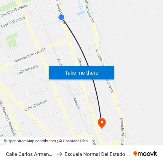 Calle Carlos Armendáriz, 8701 to Escuela Normal Del Estado De Chihuahua map