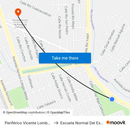 Periférico Vicente Lombardo Toledano, 1301 to Escuela Normal Del Estado De Chihuahua map