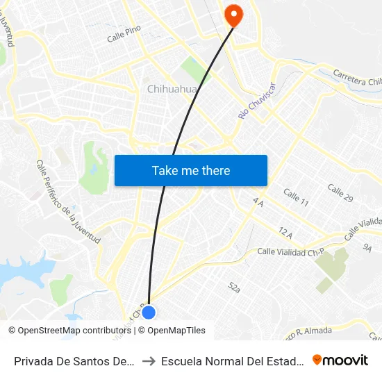 Privada De Santos Degollado, 7815 to Escuela Normal Del Estado De Chihuahua map