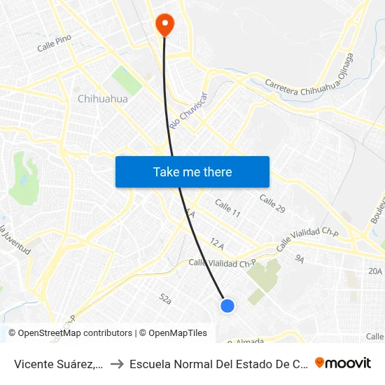 Vicente Suárez, 3801 to Escuela Normal Del Estado De Chihuahua map
