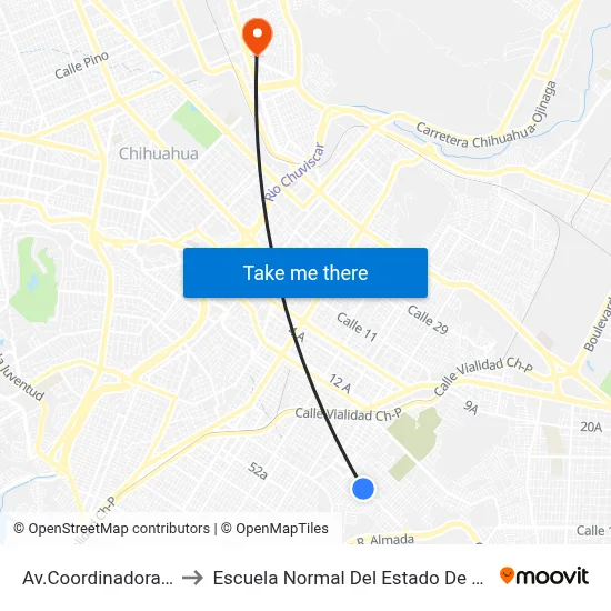 Av.Coordinadora, 3801 to Escuela Normal Del Estado De Chihuahua map