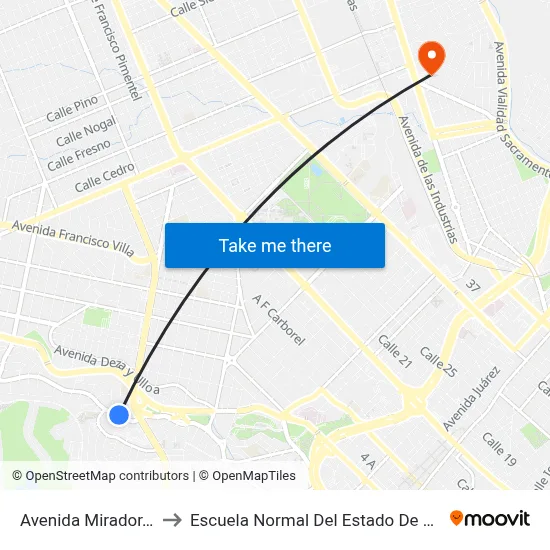 Avenida Mirador, 4120 to Escuela Normal Del Estado De Chihuahua map