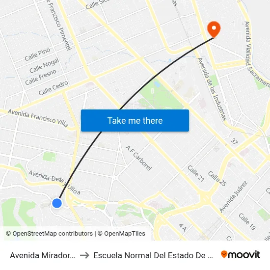 Avenida Mirador, 4302 to Escuela Normal Del Estado De Chihuahua map