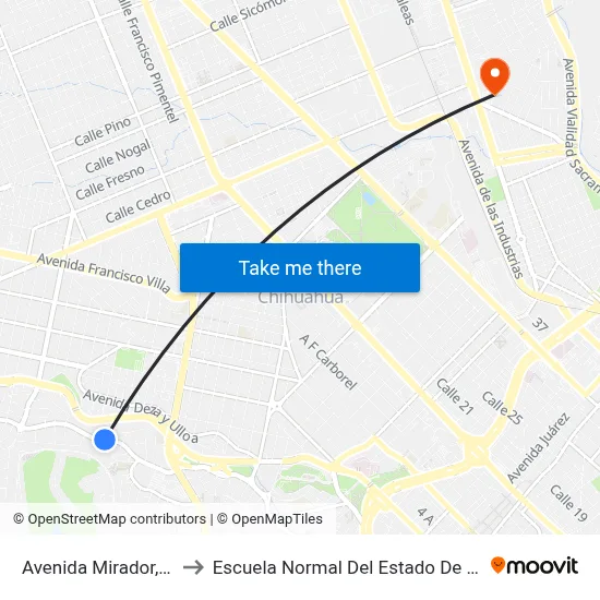 Avenida Mirador, 4520a to Escuela Normal Del Estado De Chihuahua map