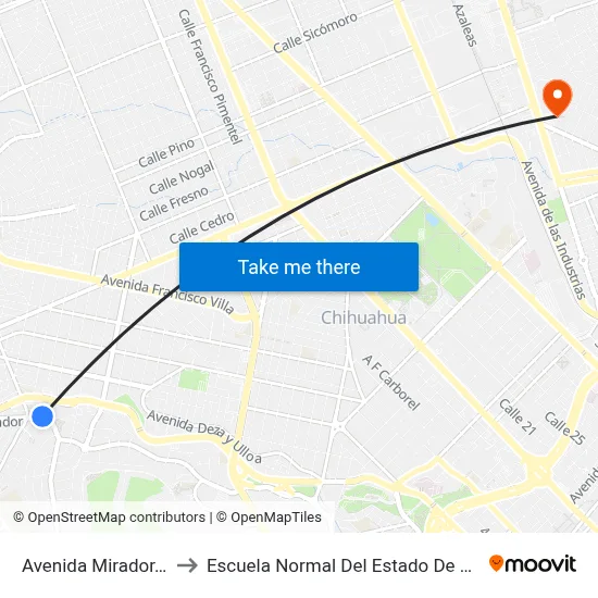 Avenida Mirador, 1600 to Escuela Normal Del Estado De Chihuahua map