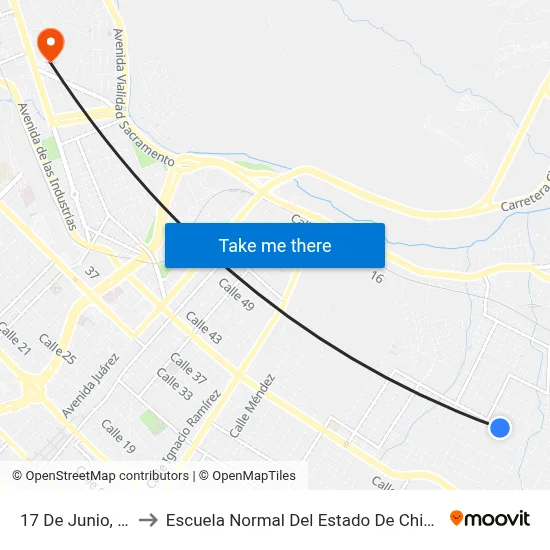 17 De Junio, 110 to Escuela Normal Del Estado De Chihuahua map