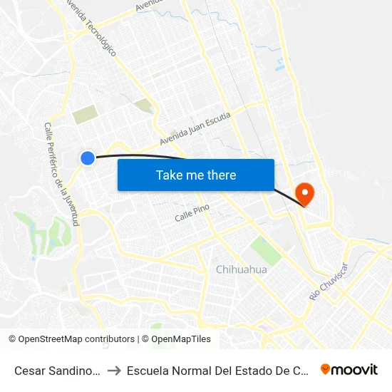 Cesar Sandino, 137 to Escuela Normal Del Estado De Chihuahua map