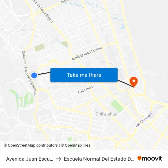 Avenida Juan Escutia, 2022 to Escuela Normal Del Estado De Chihuahua map