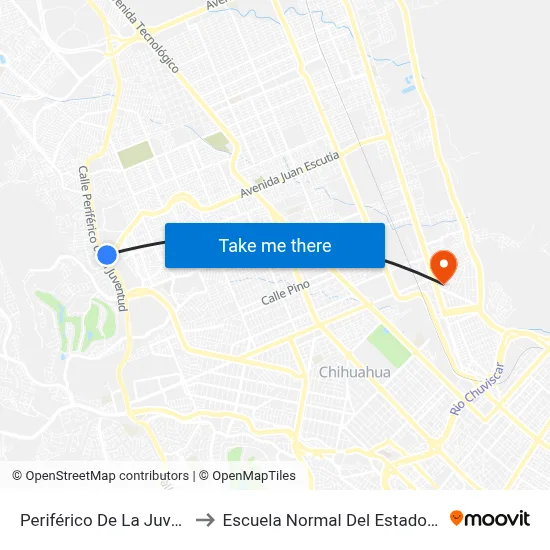 Periférico De La Juventud, 7519 to Escuela Normal Del Estado De Chihuahua map