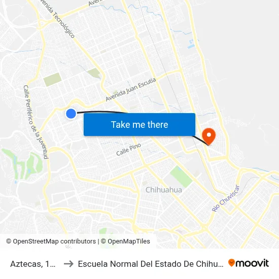 Aztecas, 1026 to Escuela Normal Del Estado De Chihuahua map