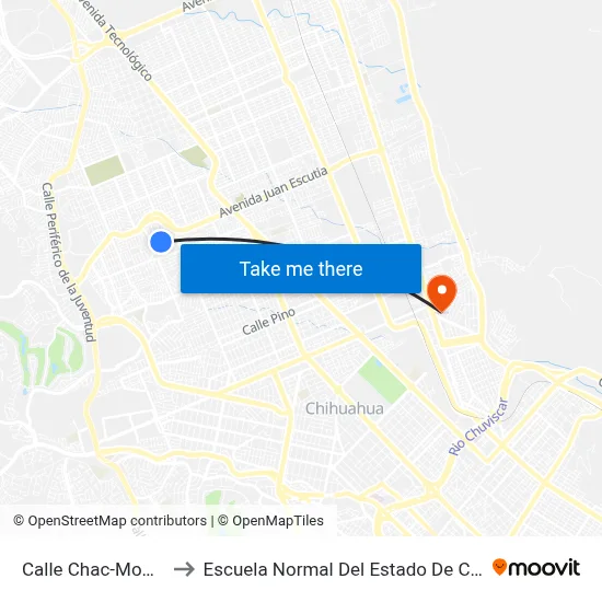 Calle Chac-Mool, 822 to Escuela Normal Del Estado De Chihuahua map
