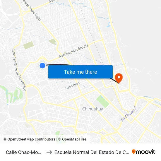 Calle Chac-Mool, 823 to Escuela Normal Del Estado De Chihuahua map
