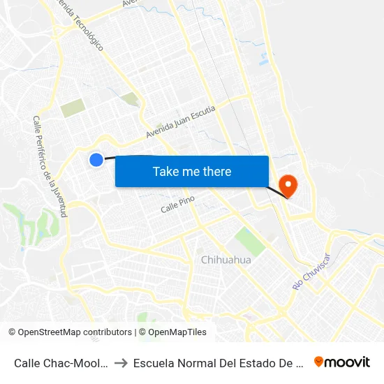 Calle Chac-Mool, 1055 to Escuela Normal Del Estado De Chihuahua map