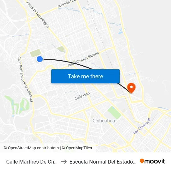 Calle Mártires De Chicago, 1238 to Escuela Normal Del Estado De Chihuahua map