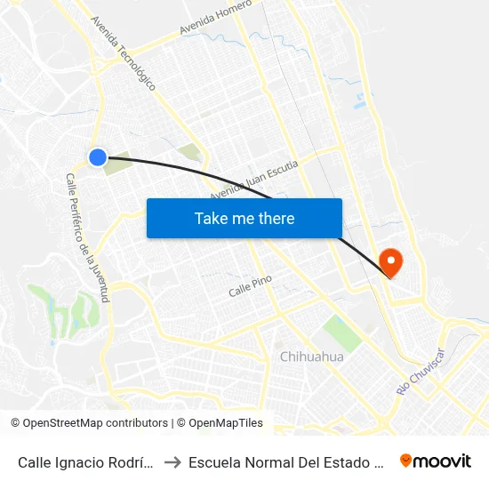 Calle Ignacio Rodríguez, 357 to Escuela Normal Del Estado De Chihuahua map