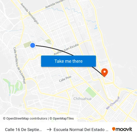 Calle 16 De Septiembre, 1202 to Escuela Normal Del Estado De Chihuahua map