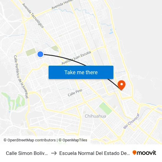 Calle Simon Bolívar, 1001 to Escuela Normal Del Estado De Chihuahua map