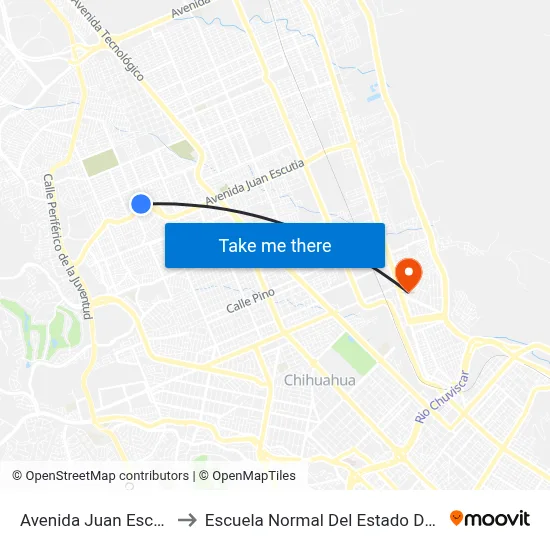 Avenida Juan Escutia, 823 to Escuela Normal Del Estado De Chihuahua map