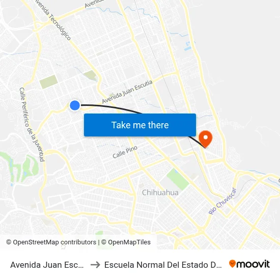 Avenida Juan Escutia, 604 to Escuela Normal Del Estado De Chihuahua map