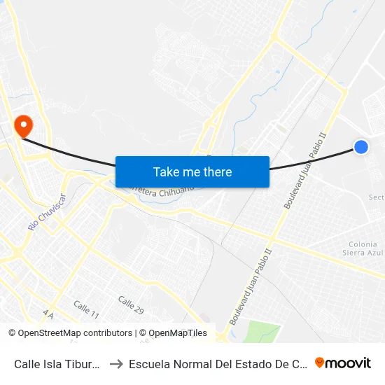 Calle Isla Tiburón, 16 to Escuela Normal Del Estado De Chihuahua map