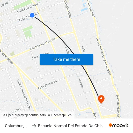 Columbus, 120 to Escuela Normal Del Estado De Chihuahua map