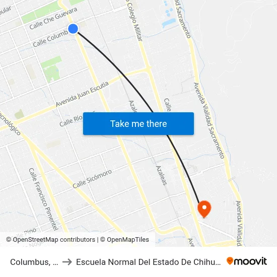 Columbus, 88 to Escuela Normal Del Estado De Chihuahua map