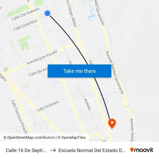 Calle 16 De Septiembre, 3 to Escuela Normal Del Estado De Chihuahua map
