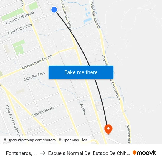 Fontaneros, 402 to Escuela Normal Del Estado De Chihuahua map