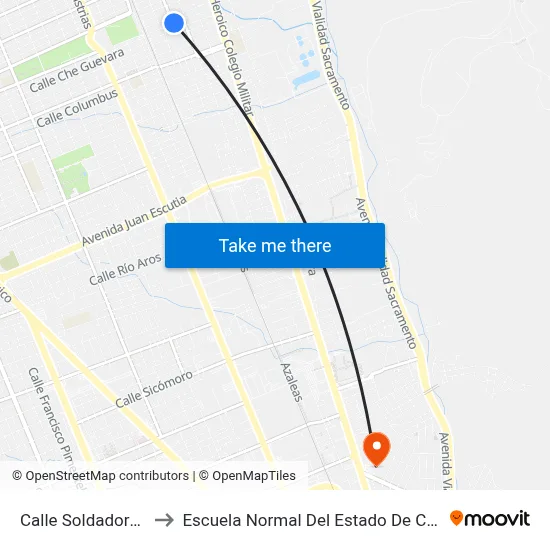 Calle Soldadores, 43 to Escuela Normal Del Estado De Chihuahua map