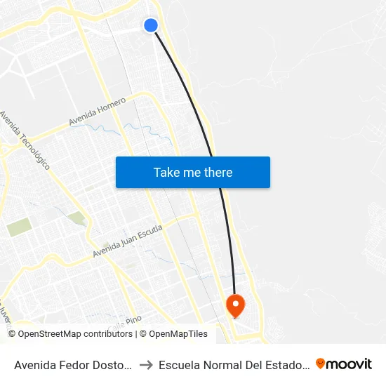 Avenida Fedor Dostoyevzki, 5461 to Escuela Normal Del Estado De Chihuahua map